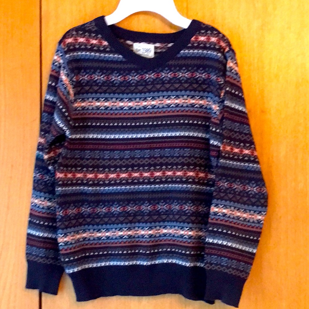 Children’s place navy blue 7 8 soft cotton fair isle V neck pullover sweater EUC